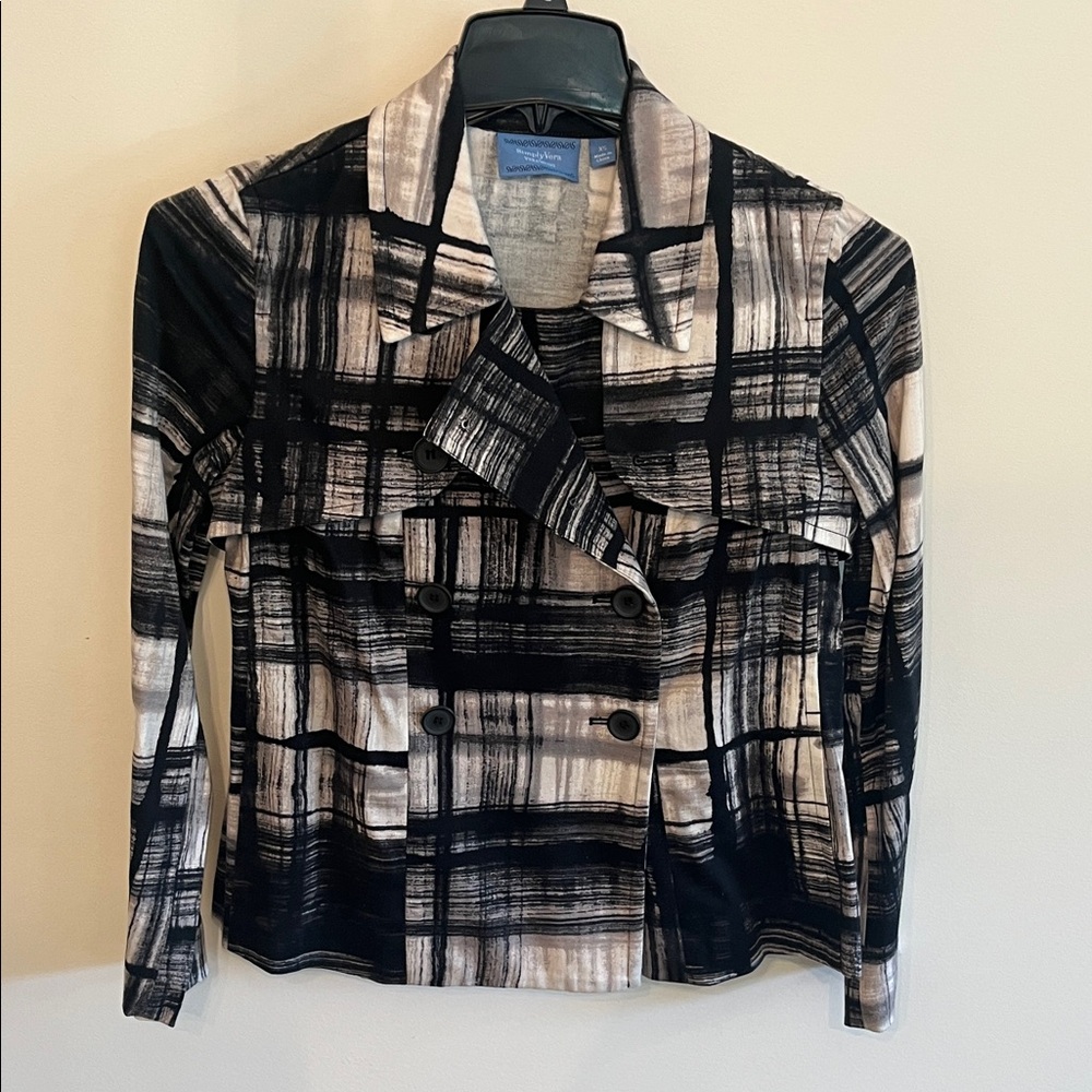 Vera Wang Black and Cream Patterned Blazer